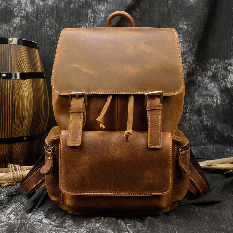 Men's Unisex Crazy Horse Leather Retro Genuine Backpacks