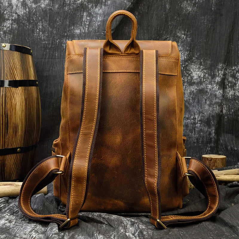 Men's Unisex Crazy Horse Leather Retro Genuine Backpacks