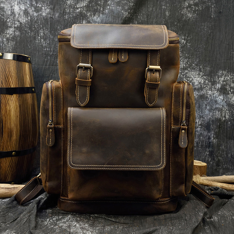 Men's Style Large Capacity Crazy Horse Leather Backpacks