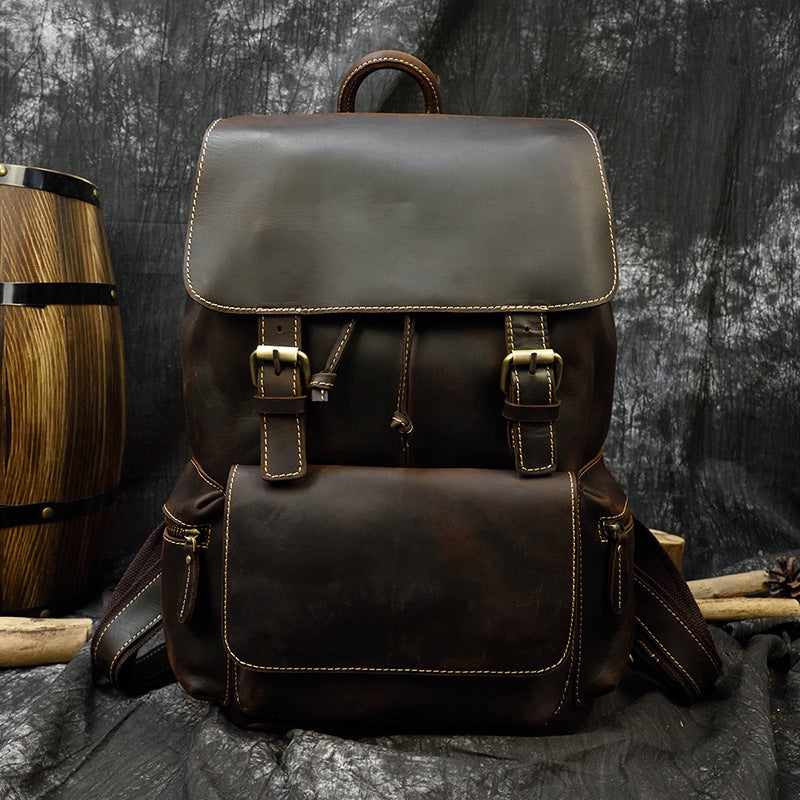 Men's Unisex Crazy Horse Leather Retro Genuine Backpacks