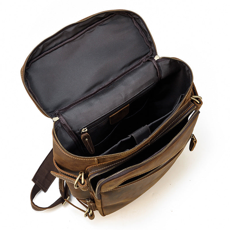 Men's Retro Leather Crazy Horse Computer Backpacks