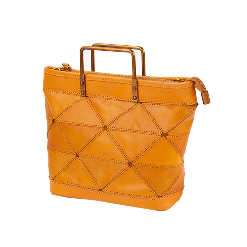 Women's Retro Versatile Geometric Stitched Cowhide Commuter Handbags