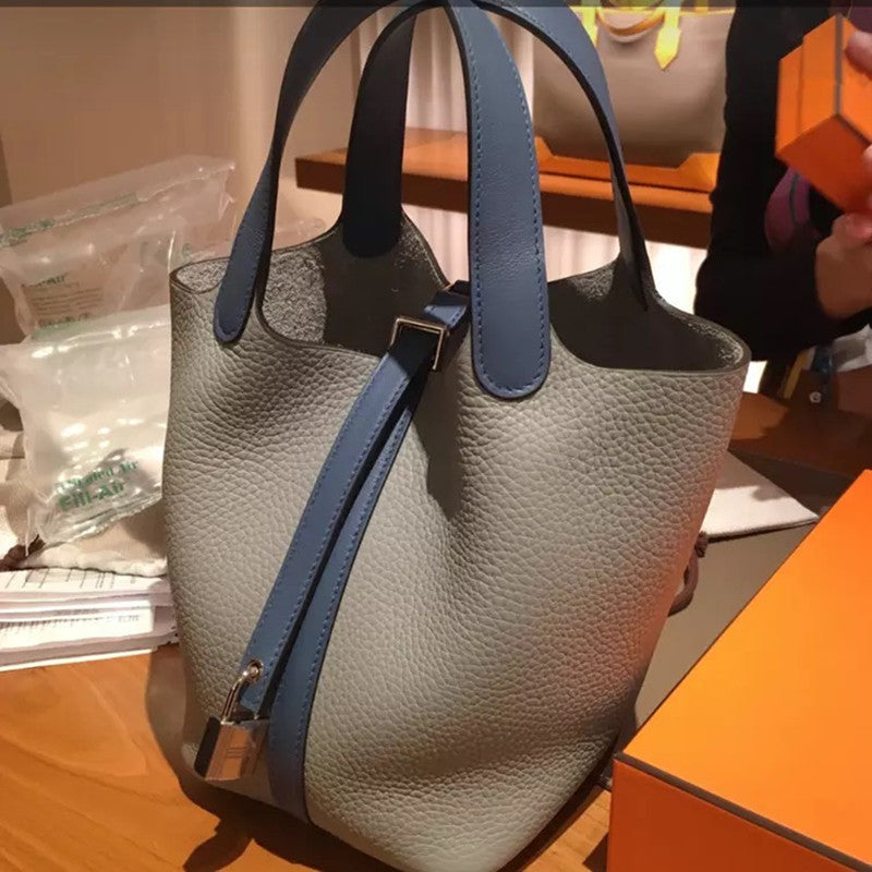 Litchi Grain Cowhide Vegetable Basket Fashion Handbags