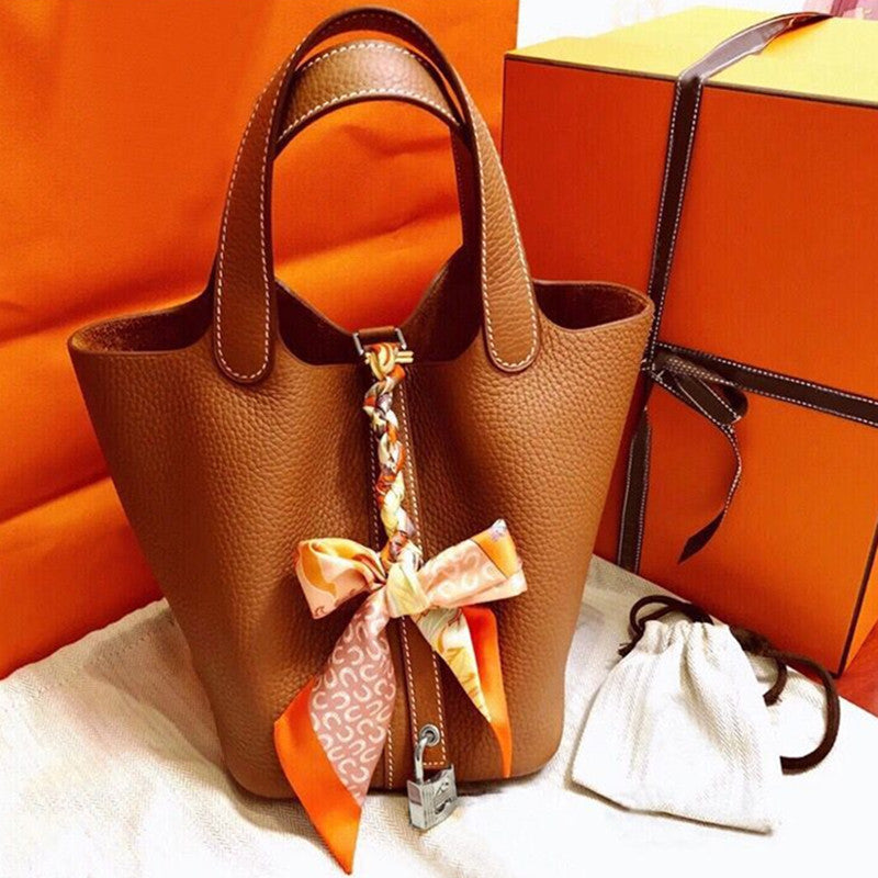 Litchi Grain Cowhide Vegetable Basket Fashion Handbags
