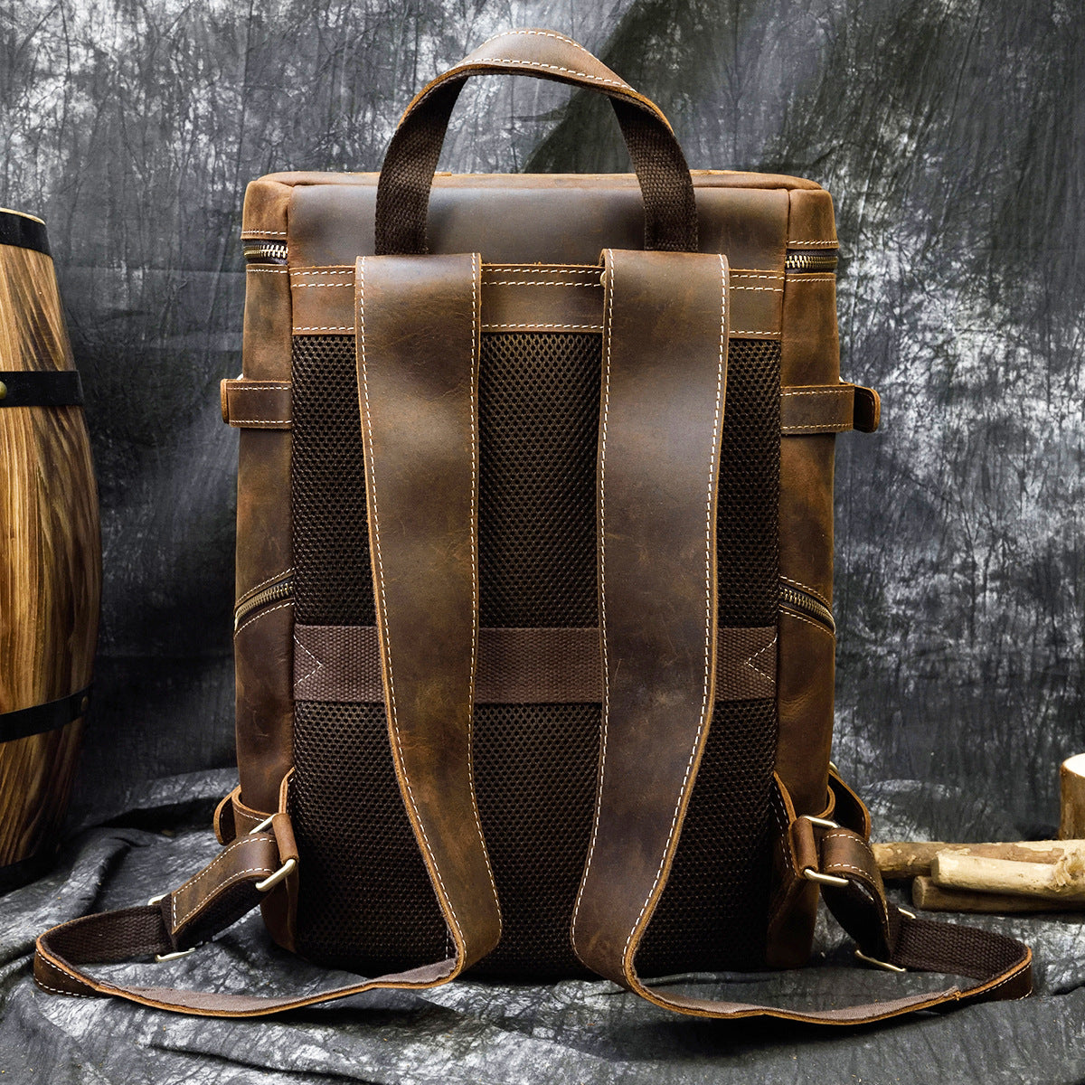 Men's Leather Vintage Crazy Horse Cylinder First Backpacks