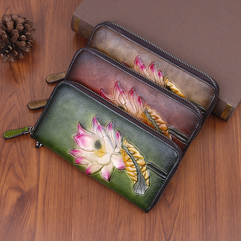 Women's Layer Cowhide Retro Rub Colored Multiple Ladies Wallets