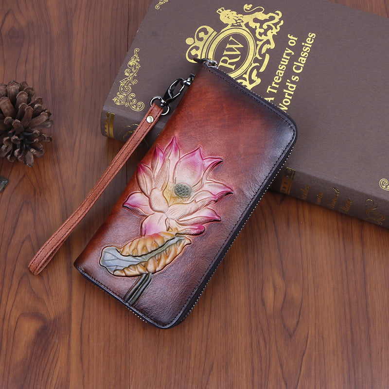 Women's Layer Cowhide Retro Rub Colored Multiple Ladies Wallets