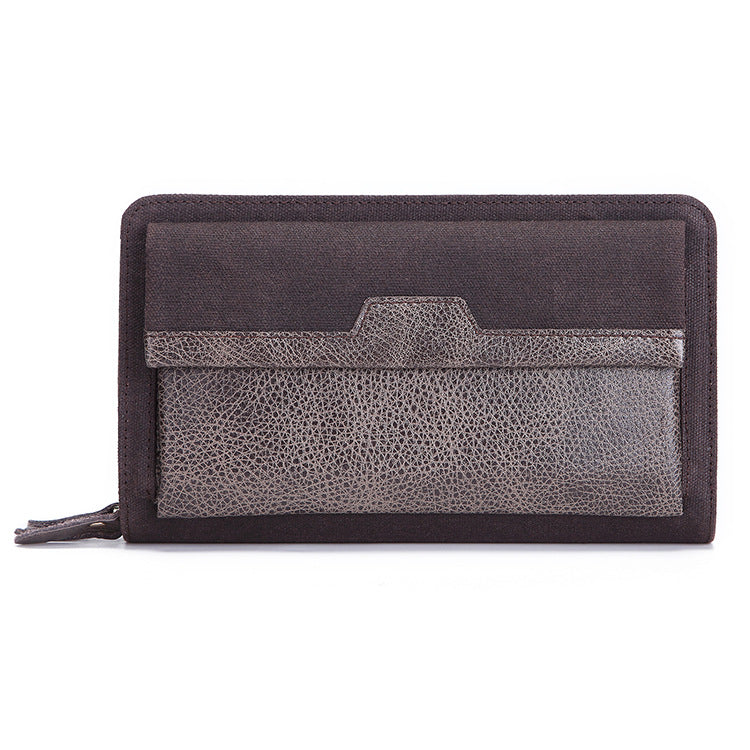 Men's Wax Cloth Zipper Long Genuine Leather First Men's Wallets