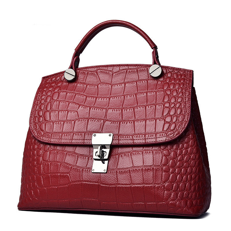 Women's Leather First Layer Cowhide Alligator Print Handbags