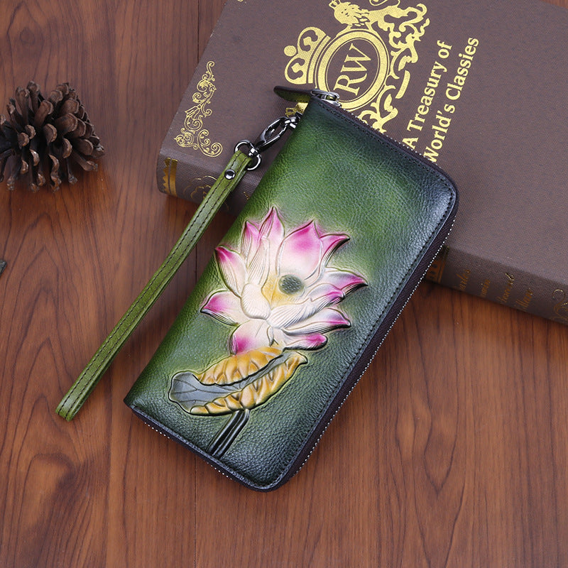 Women's Layer Cowhide Retro Rub Colored Multiple Ladies Wallets