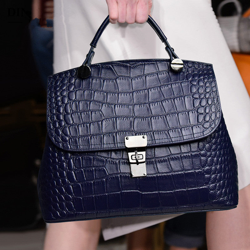 Women's Leather First Layer Cowhide Alligator Print Handbags