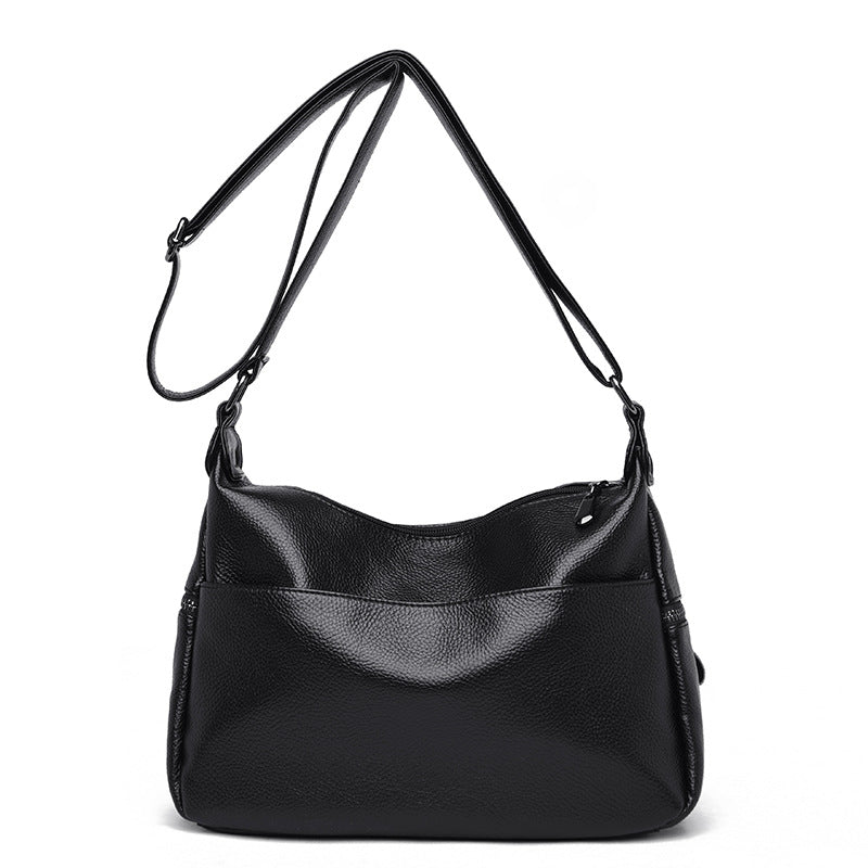 Women's Mom Cowhide Lychee Pattern Simple Soft Crossbody Bags