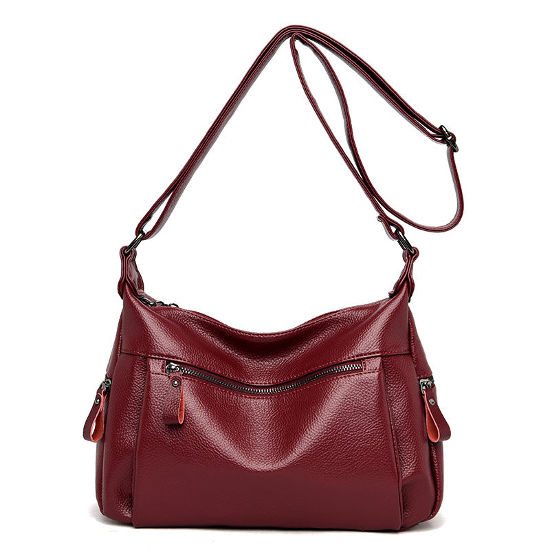 Women's Mom Cowhide Lychee Pattern Simple Soft Crossbody Bags