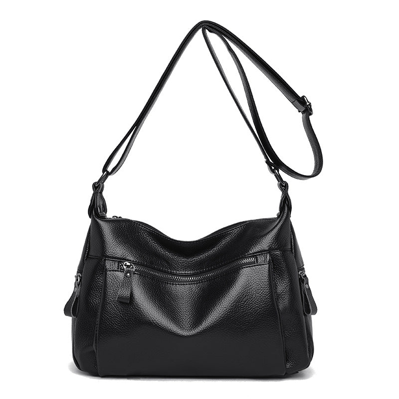 Women's Mom Cowhide Lychee Pattern Simple Soft Crossbody Bags