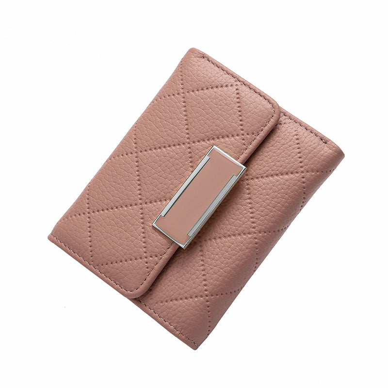 Women's Leather Folding Fashion First Layer Short Ladies Wallets