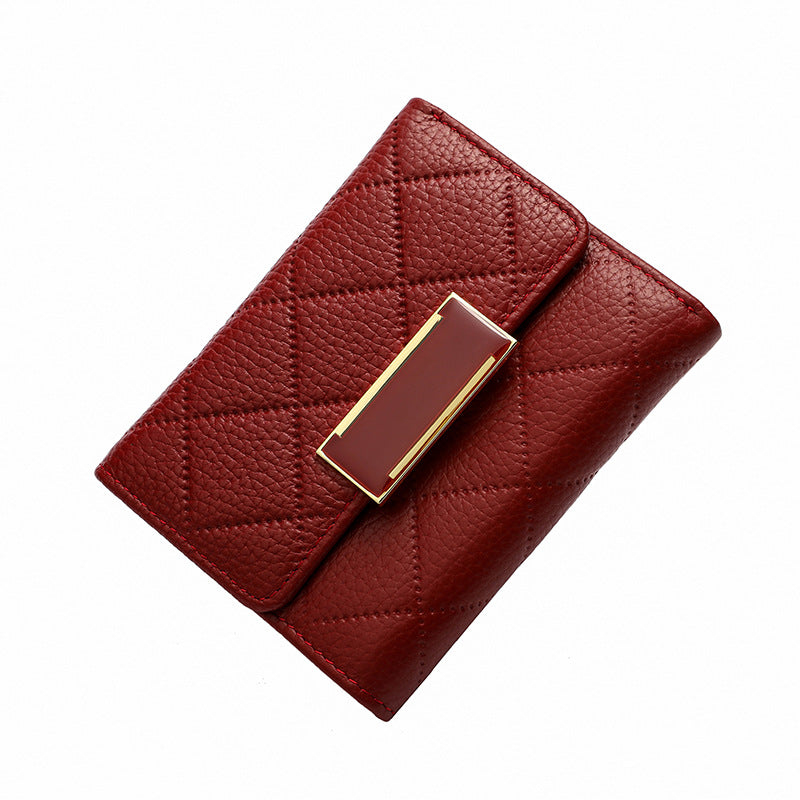 Women's Leather Folding Fashion First Layer Short Ladies Wallets