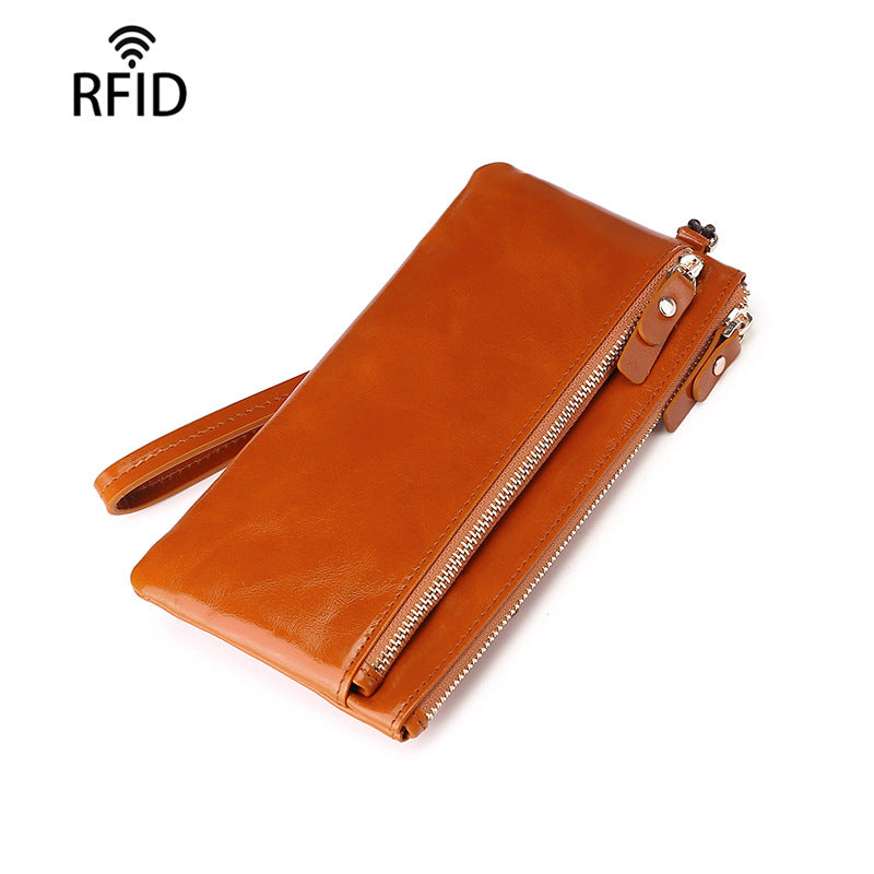 Fashion Oil Wax Leather Retro Long Ladies Wallets