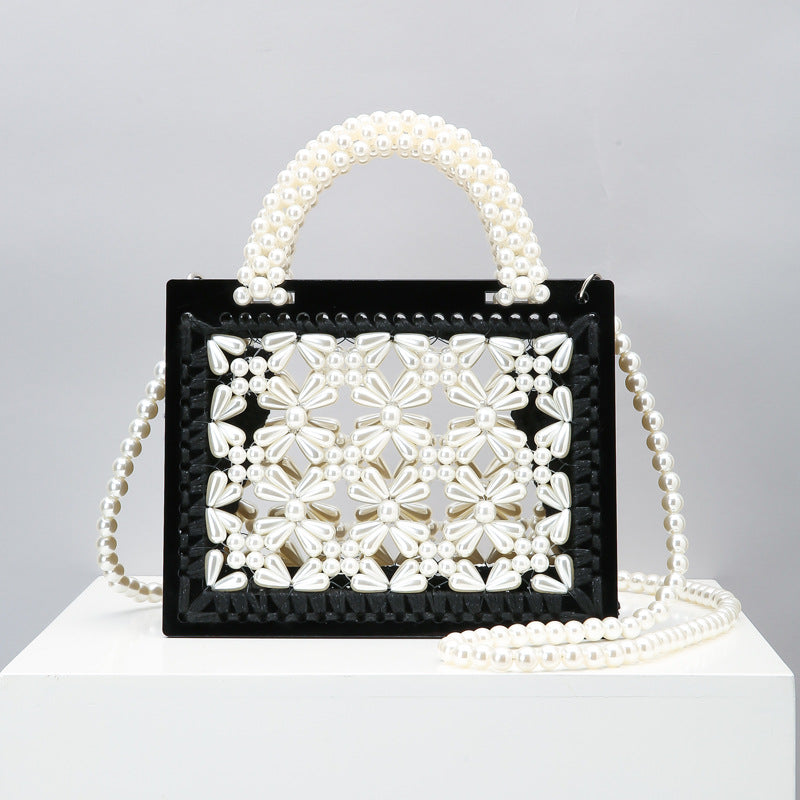 Women's Handmade Beaded Weave Pearl Transparent Acrylic Evening Bags