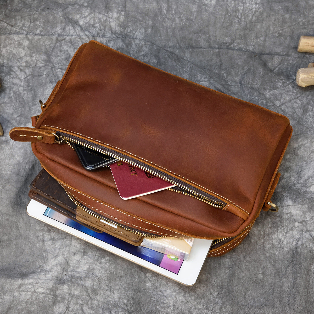 Retro Genuine Leather Clutch Unisex Crazy Men's Handbags