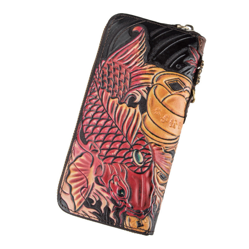 Women's & Men's & Real Carving Craft Zipper First Layer Ladies Wallets