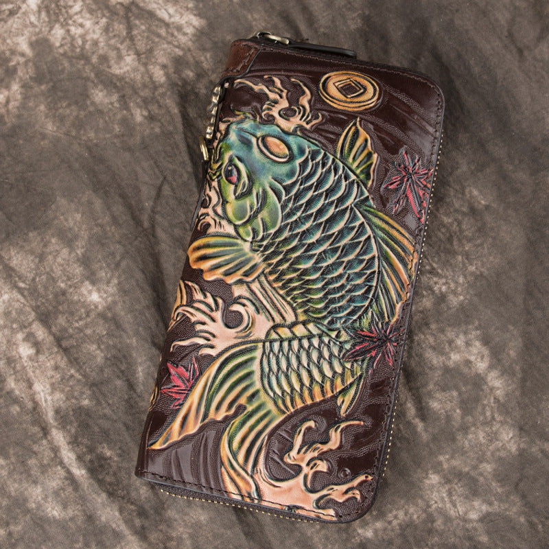 Women's & Men's & Real Carving Craft Zipper First Layer Ladies Wallets
