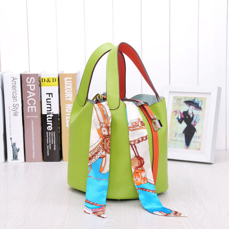 Women's Spring Genuine Leather Lychee Pattern Portable Handbags