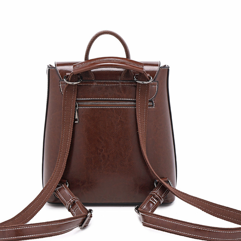 Women's Genuine Leather Fashion Trend Oil Wax Backpacks