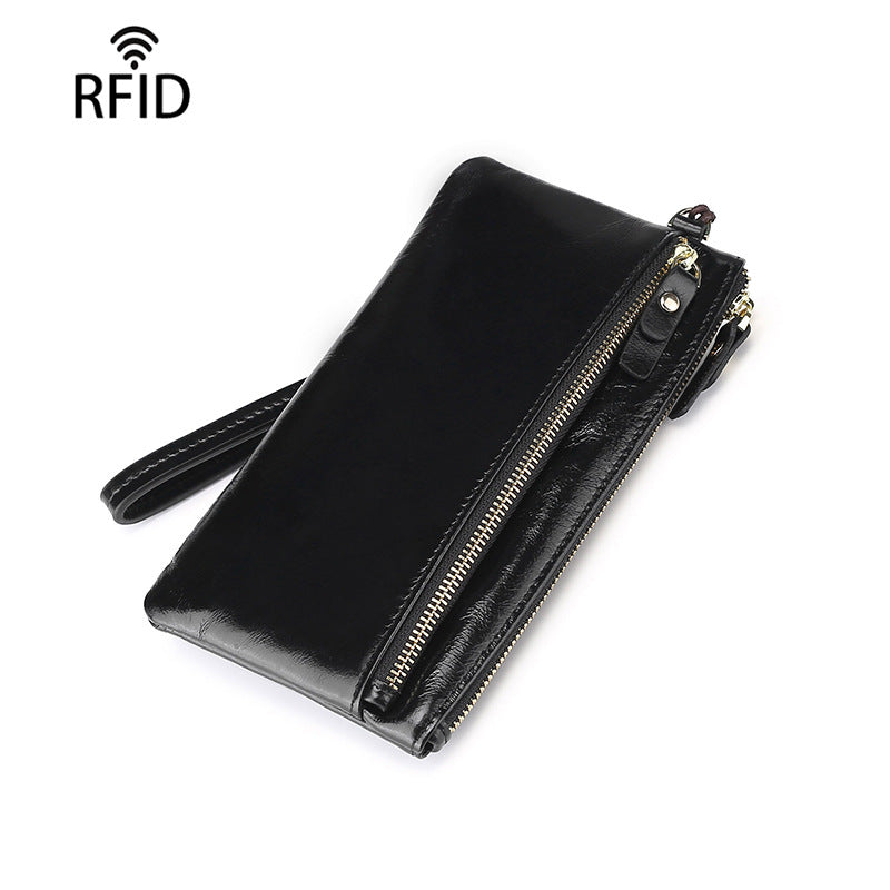 Fashion Oil Wax Leather Retro Long Ladies Wallets
