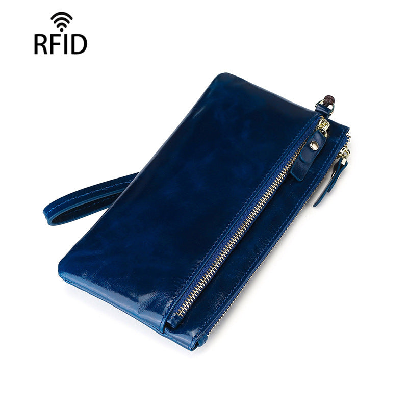 Fashion Oil Wax Leather Retro Long Ladies Wallets