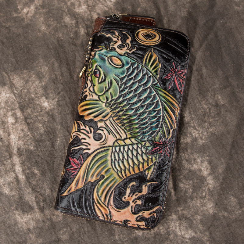 Women's & Men's & Real Carving Craft Zipper First Layer Ladies Wallets