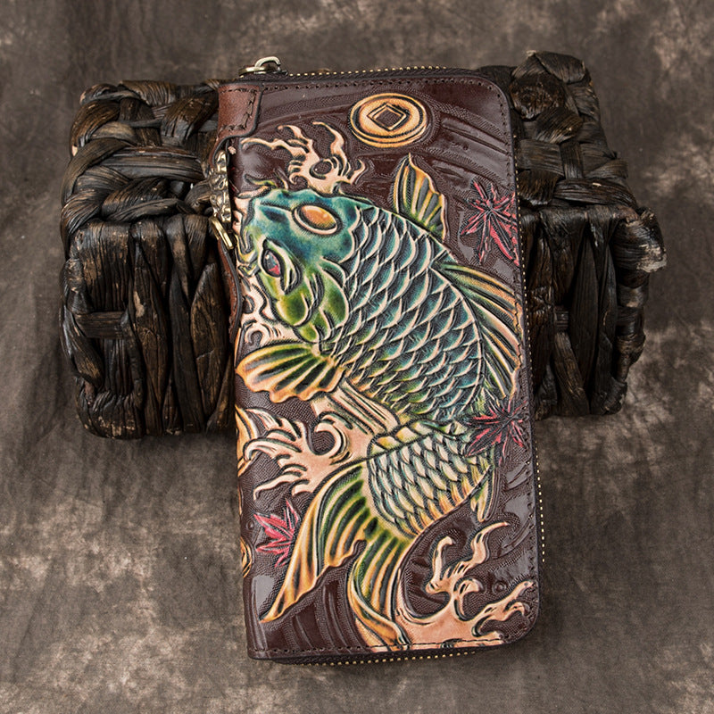 Women's & Men's & Real Carving Craft Zipper First Layer Ladies Wallets