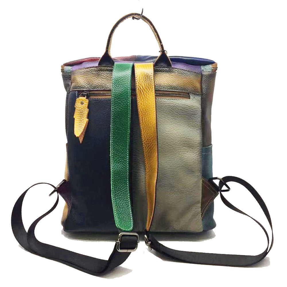 Women's Genuine Leather Retro Color Brushed Backpacks