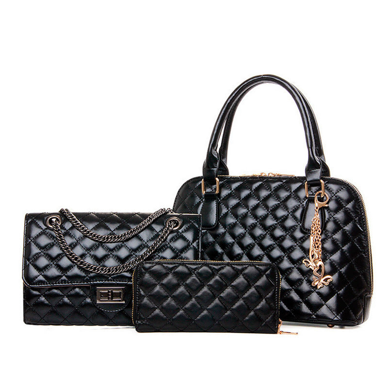 Women's Fashion Diamond Embroidery Thread Three-piece Handbags