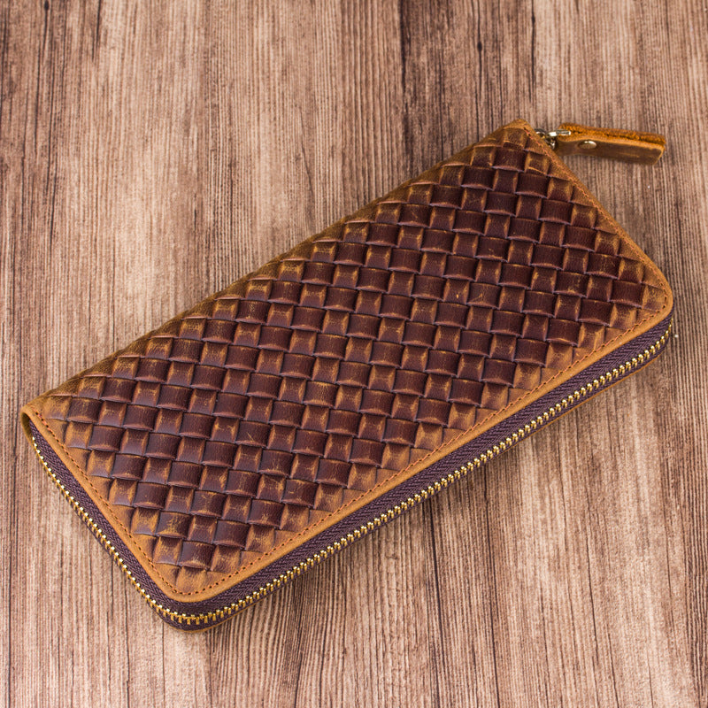Men's Leather Long Circumference Zipper Vintage Crazy Horse Hand-held Men's Wallets
