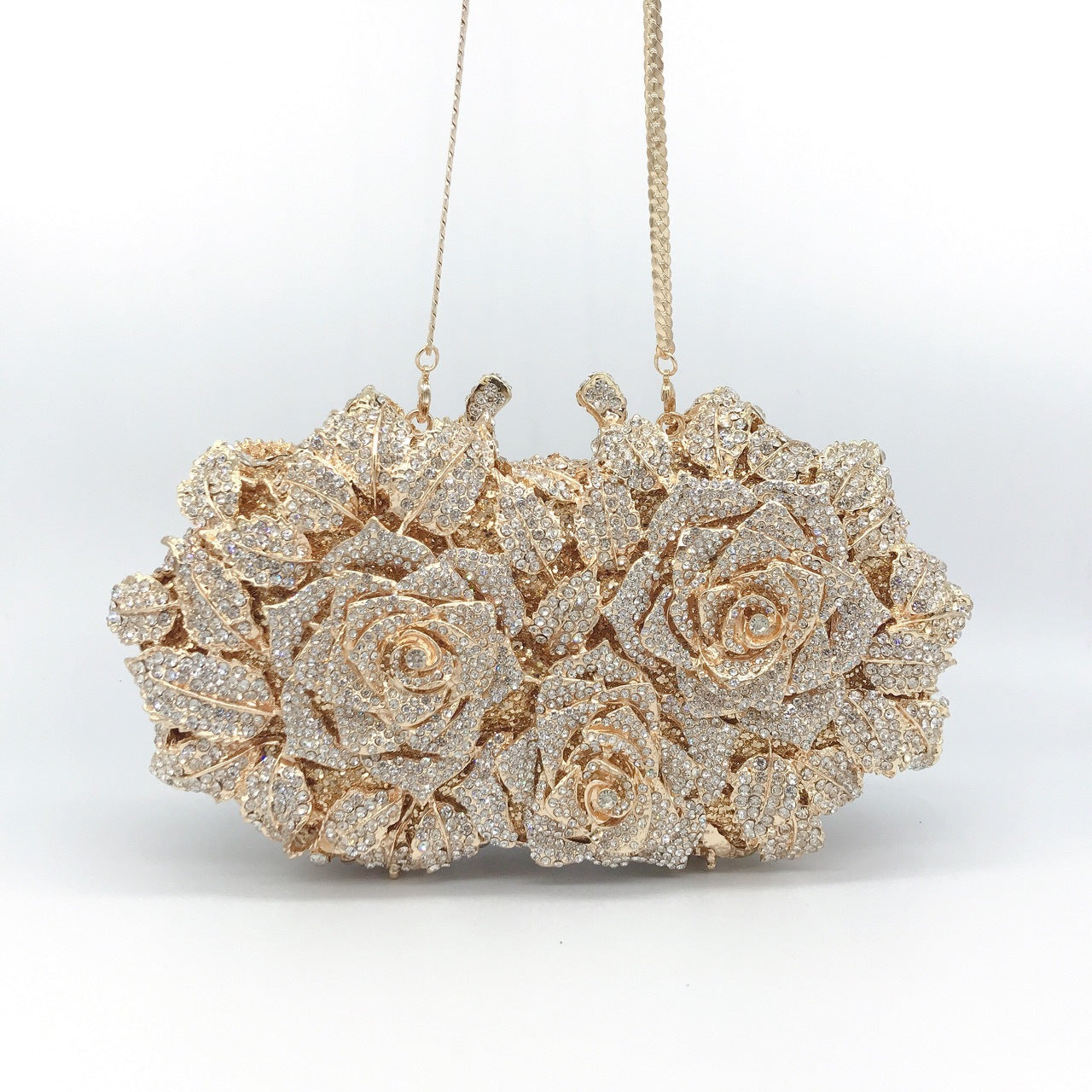 Women's Strict Selection Hollow Rose Diamond Dinner Metal Hard Evening Bags
