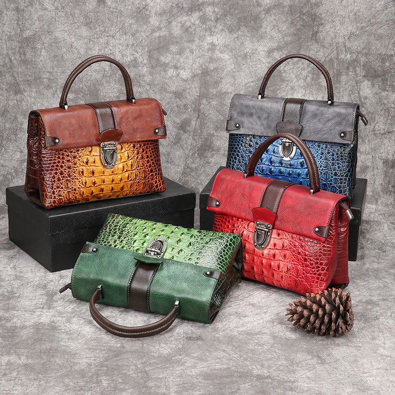 Layer Cowhide Chinese Style Retro Embossing Shoulder Bags