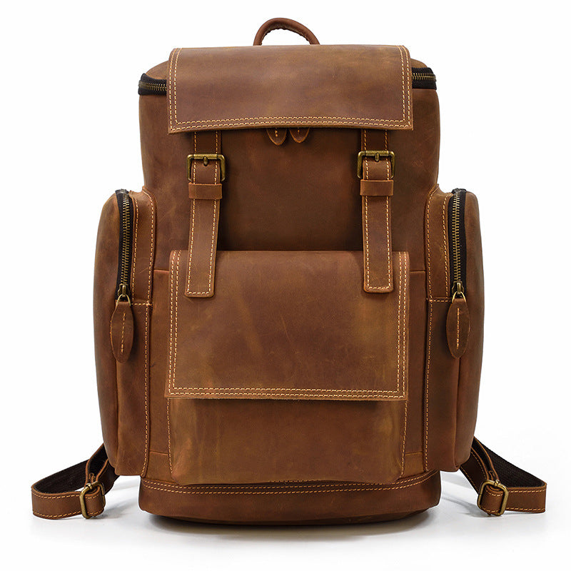 Men's Leather Crazy Horse First Layer Cowhide Backpacks