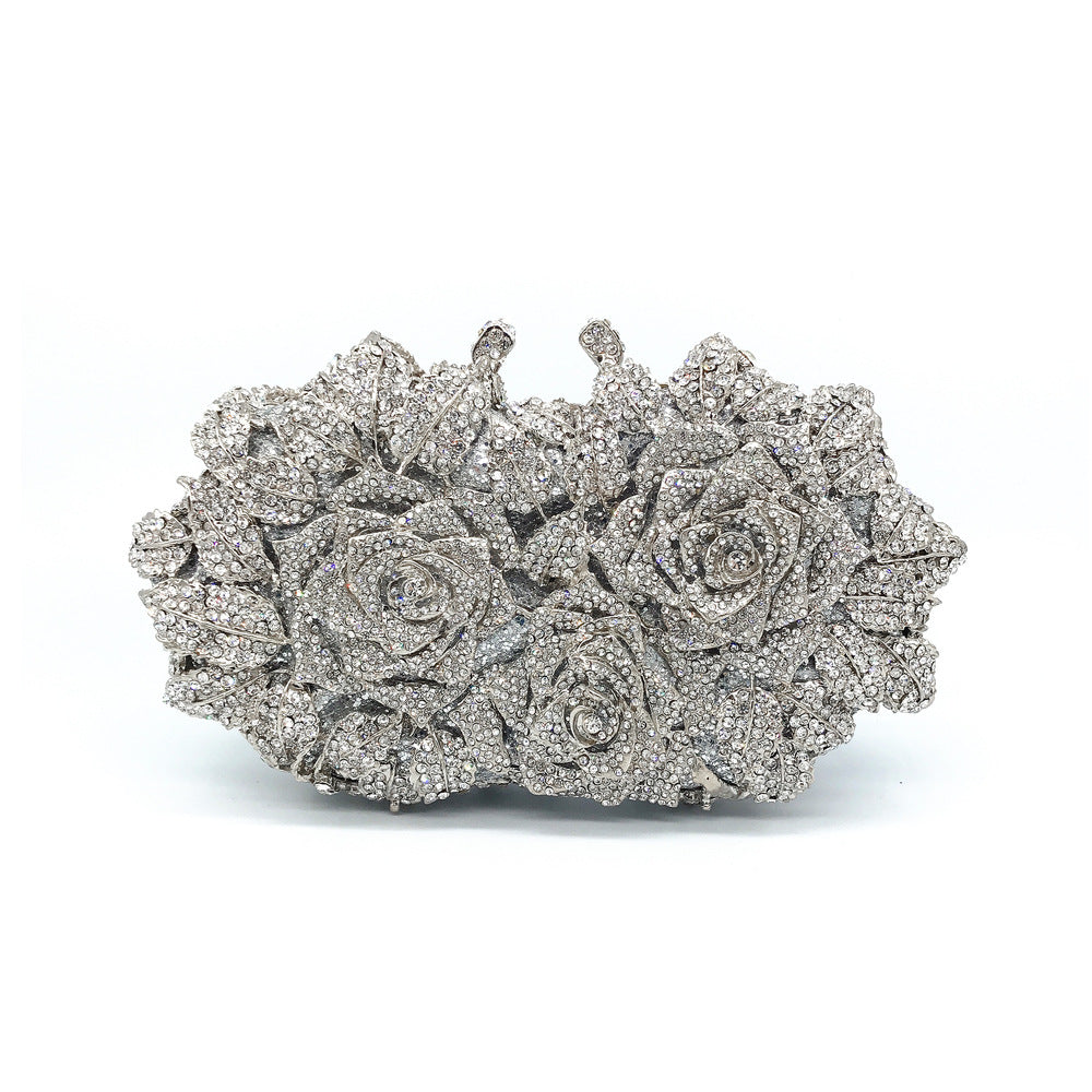 Women's Strict Selection Hollow Rose Diamond Dinner Metal Hard Evening Bags