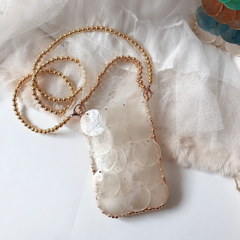 Women's Color Handmade Woven Shell Fashion Beaded Chain Handbags