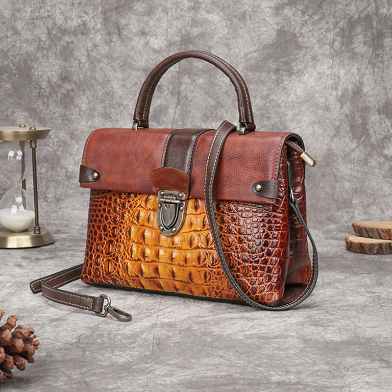 Layer Cowhide Chinese Style Retro Embossing Shoulder Bags