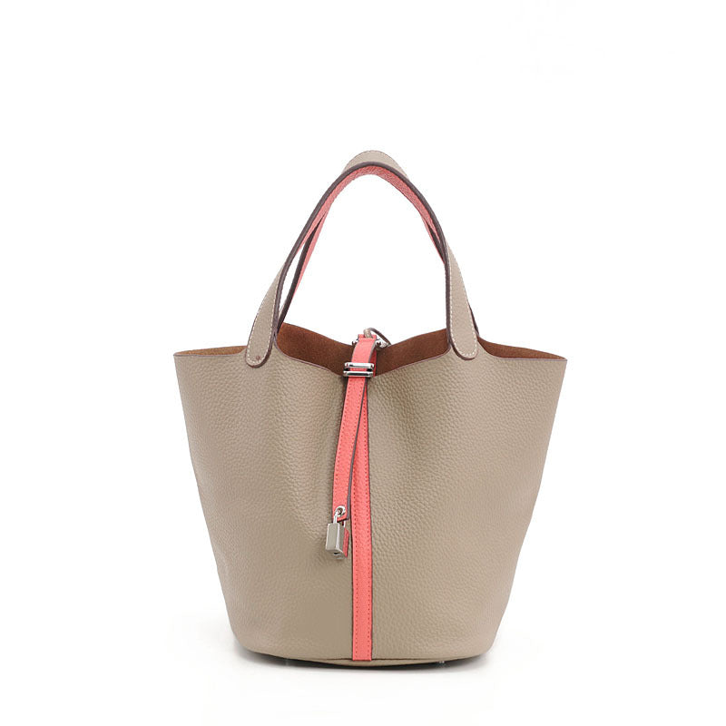 Women's Simple Lychee Pattern Hand Carrying Portable Shopping Handbags