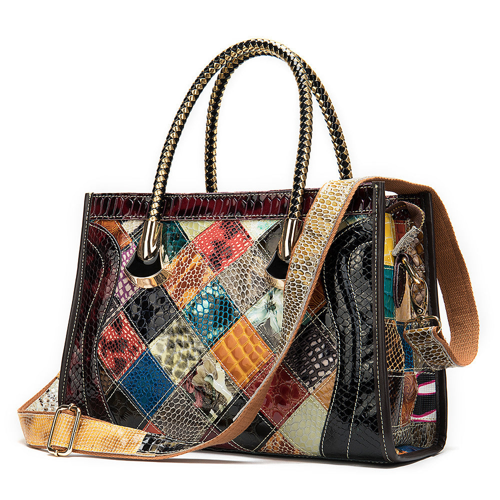 Women's Color First Layer Cowhide Patent Leather Bags