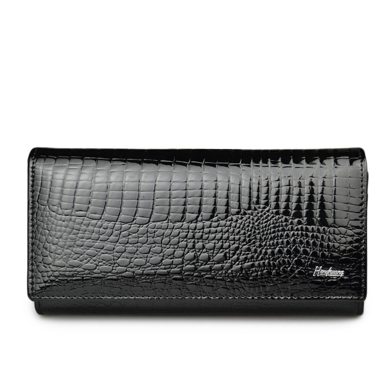 Women's Patent Leather Genuine Female Crocodile Pattern Ladies Wallets