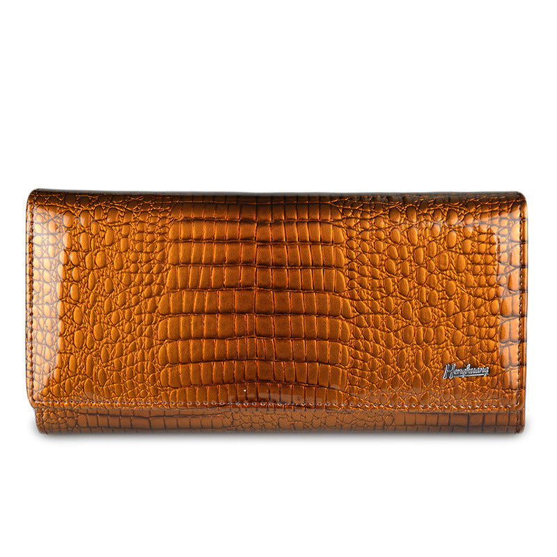 Women's Patent Leather Genuine Female Crocodile Pattern Ladies Wallets