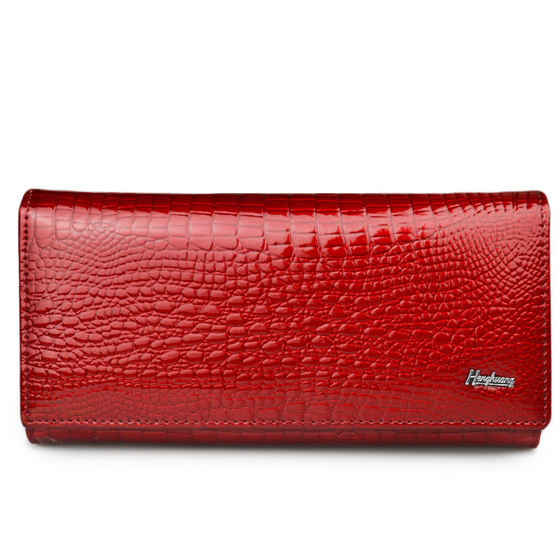 Women's Patent Leather Genuine Female Crocodile Pattern Ladies Wallets