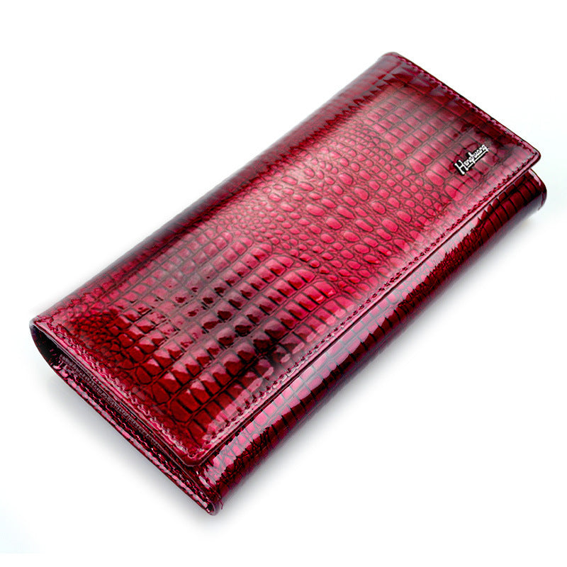 Women's First Layer Cowhide Leather Patent Crocodile Ladies Wallets