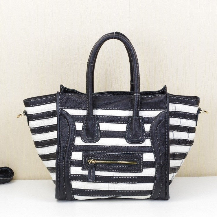 Women's Genuine Leather Cowhide Fan Real Stitching Smiling Handbags