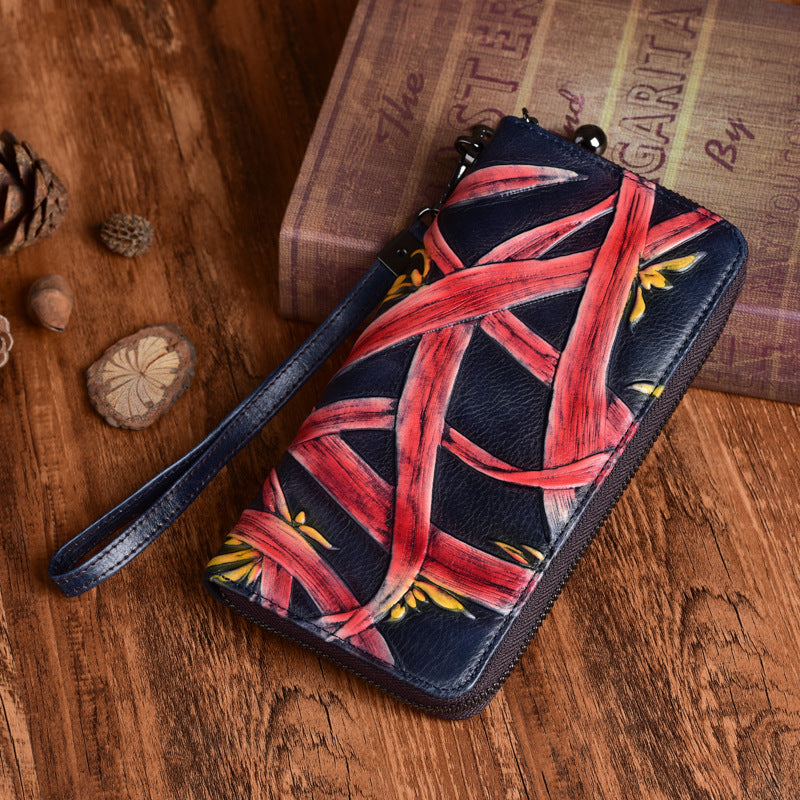 Source Fashion Embossing First Layer Cowhide Retro Ladies Wallets