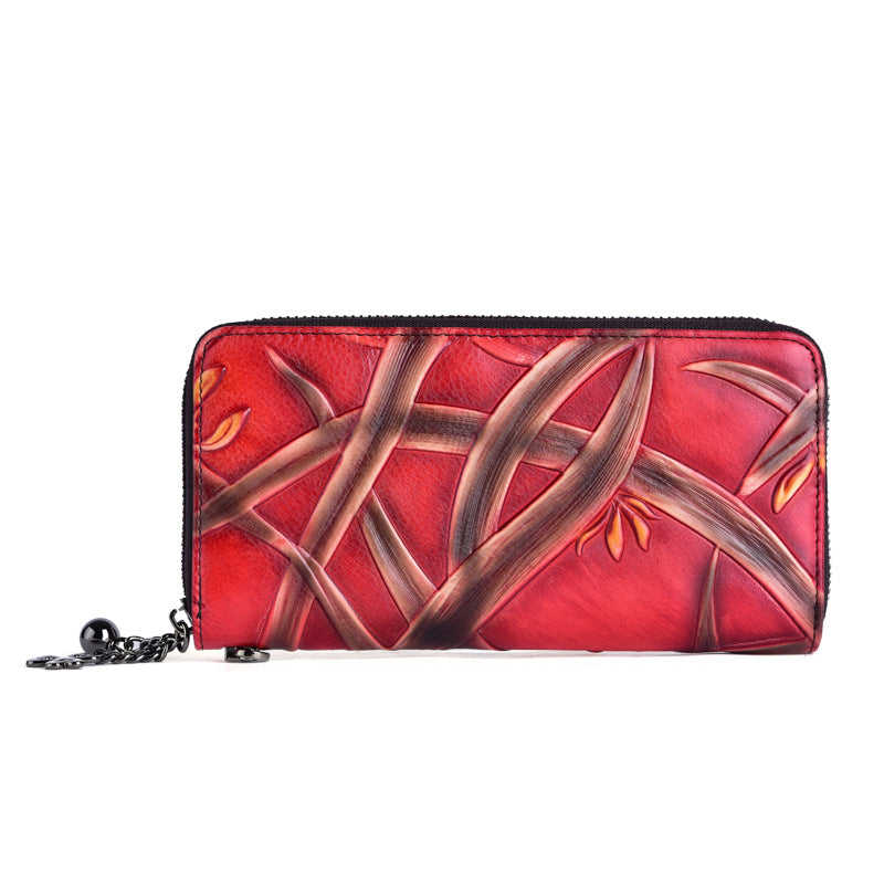 Source Fashion Embossing First Layer Cowhide Retro Ladies Wallets