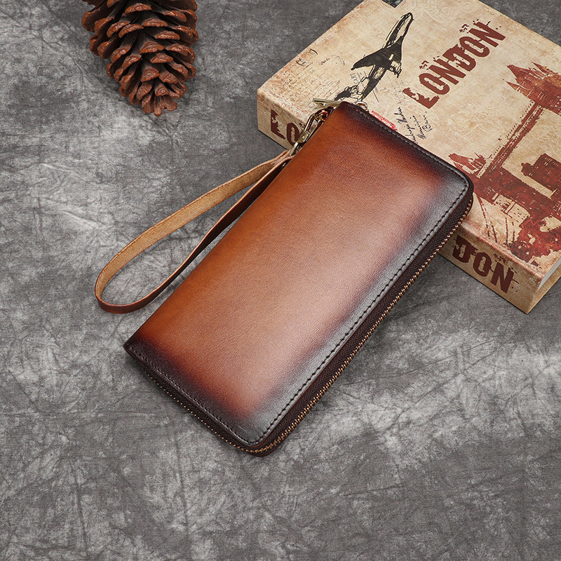 Women's Cowhide Zip Long Genuine Leather Large Ladies Wallets